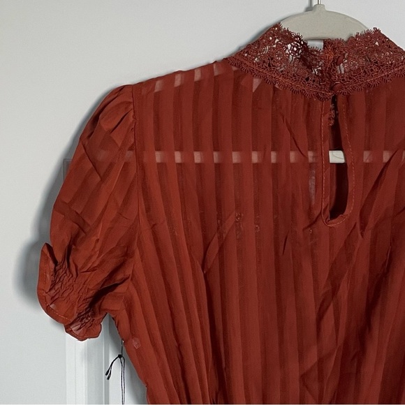 New! Haute Monde Rust Orange Sheer Lace High Neck Peplum Blouse Top 35162 - Picture 9 of 15